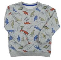 Šedá mikina s barevnými dinosaury  