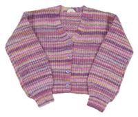 Fialovo-růžový pruhovaný propínací crop svetr Primark