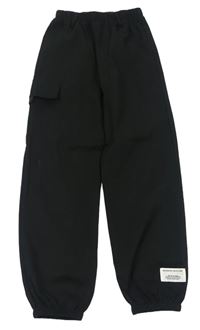 Černé šusťákové cuff kalhoty s kapsou Shein