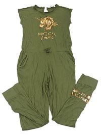 Khaki kalhotový overal s jednorožcem H&M