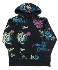 Černá mikina s graffiti a kapucí Primark