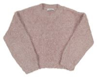 Růžový chlupatý crop třpytivý svetr Primark
