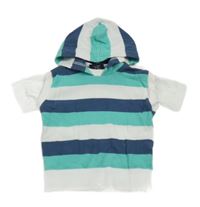 Bílo-modro-zelená pruhovaná vesta s kapucí 