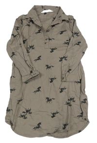 Šedohnědé košilové šaty s koníky H&M