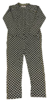 Černo-bílý kostkovaný kalhotový overal