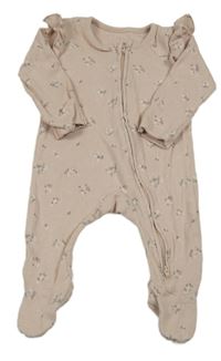 Růžový žebrovaný květovaný overal s volánky George