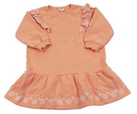 Lososové teplákové šaty s volánky a květy River Island