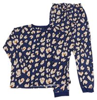Tmavomodro-černo-růžové pyžamo s leopardím vzorem Next
