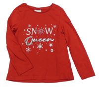 Červené triko s nápisem a vločkami Matalan