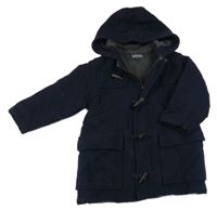 Tmavomodrý vlněný podšitý kabát s kapucí 