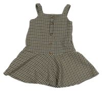 Béžovo-hnědo-tmavomodré úpletové vzorované šaty 