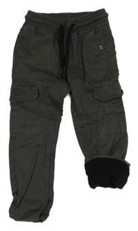 Antracitové cargo plátěné podšité kalhoty s úpletovým pasem Dopodopo