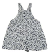 Bílo-tmavomodrý květovaný laclový plátěný kraťasový overal se zvířátky Kids