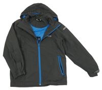 Antracitovo-modrá šusťáková jarní bunda s kapucí 