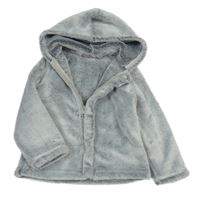 Světlešedá propínací plyšová mikina s kapucí 