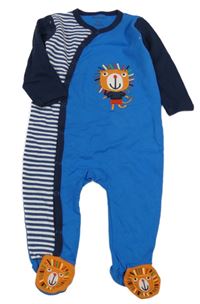 Modro-bílý overal s pruhy a lvíčkem 