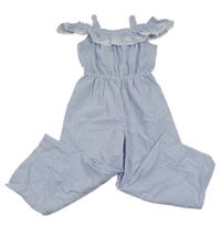 Světlemodro-bílý pruhovaný kalhotový overal s volánkem s madeirou Primark