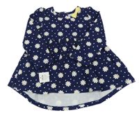 Nové - Tmavomodro-bílo-žluté květované šaty s mašlí 