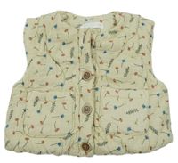 Béžová květovaná mušelínová zateplená vesta Dunnes 