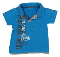 Modro-šedé polo tričko s nápisem 