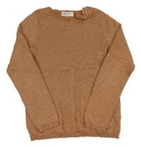 Broskovový třpytivý svetr s 3D mašlí H&M