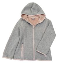 Šedo-růžová pletená propínací zateplená mikina s kapucí Kiki&Koko