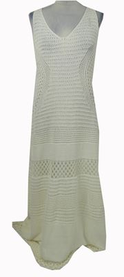 Dámské smetanové háčkované pletené dlouhé šaty 