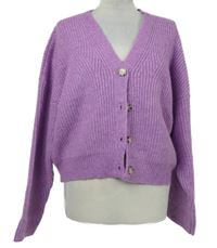 Dámský lila melírovaný propínací crop oversized svetr Primark 