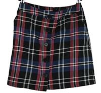 Dámská černo-modro-růžová kostkovaná sukně s knoflíčky M&S