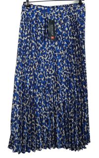 Nové - Dámská modro-bílo-tmavomodrá vzorovaná plisovaná midi sukně Cotton