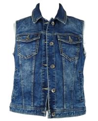 Dámská modrá riflová vesta s nášivkami SoccX