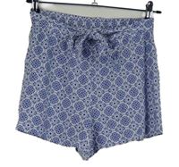 Dámské bílo-modré vzorované kraťasy s páskem Primark 