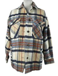 Dámská modro-bílo-béžová kostkovaná vlněná košilová bunda Zara 