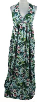 Dámské zeleno-modré květované dlouhé šaty Vero Moda 