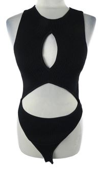 Dámské černé žebrované elastické body s průstřihy FB Sister 