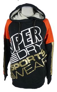 Dámská černo-červeno-zlatá mikina s nápisy a kapucí Superdry 
