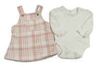 2set- růžovo-bílé kostkované fleecové šaty+ bílé body George