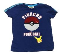 Tmavomodré tričko s Pokéballem z flitrů a Pikachu zn. Pep&Co