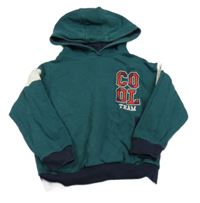 Tmavozeleno-bílo-tmavomodrá mikina s nápisem a kapucí M&S