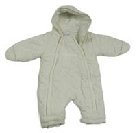 Bílá šusťáková prošívaná zimní kombinéza s kapucí