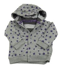 Šedá oboustranná propínací mikina s hvězdami a kapucí 