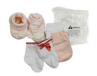 4set- 2x rukavice+ bílé ponožky+ růžové capáčky