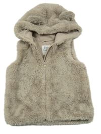 Světlebéžová kožešinová podšitá vesta s kapucí F&F