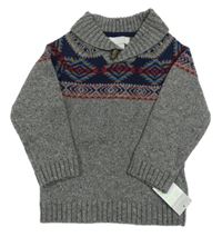 Nové - Šedo-tmavomodrý svetr se vzorem Primark