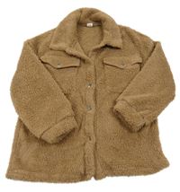 Hnědá chlupatá propínací mikina Shein