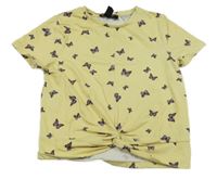 Žluté crop tričko s motýlky New Look