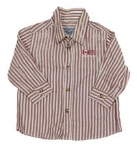 Vínovo-bílá pruhovaná košile s výšivkou 