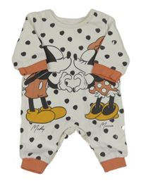 Bílý puntíkatý teplákový overal s Miceym a Minnie Disney