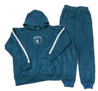2 Set - Tyrkysová sportovní mikina s obrázkem a kapucí + tyrkysové tepláky 