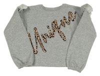 Šedá melírovaná crop mikina s nápisem a volány Matalan